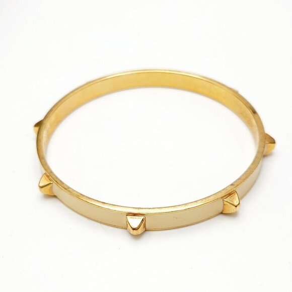 J. Crew Cream Enamel Stud Gold Tone Stackable Classic Bangle Bracelet - Picture 1 of 5